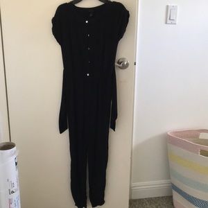 girls black button up jumpsuit